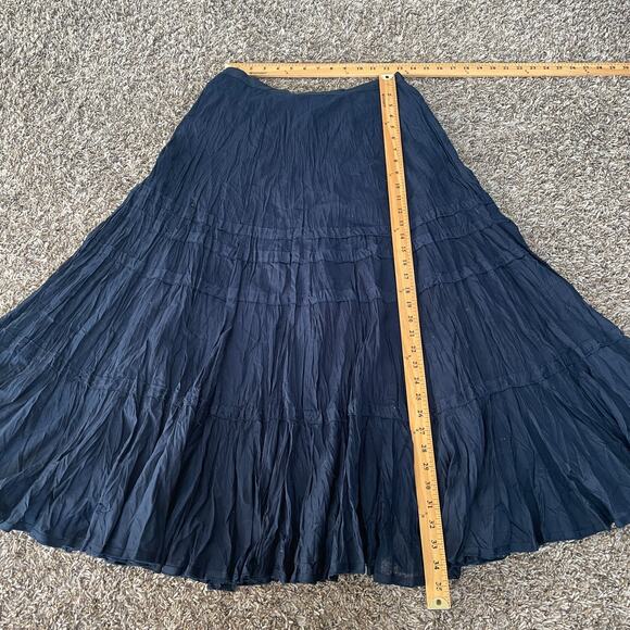 Lauren Ralph Lauren Tiered Midi Skirt Size 4 Navy Blue Flowy Boho Peasant Fairy - Picture 14 of 15